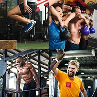 Diverse people in fitness gym images compilation