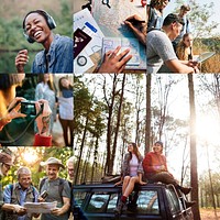 Compilation of people traveling in forest images