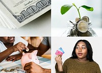 Compilation of banking and currency themed images