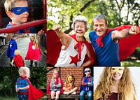 Children and elders in superhero costumes compilation