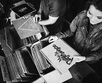 Young people in a record shop