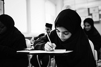 Muslim children studying in a classroom