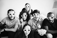 Group of friends watching 3D movie together