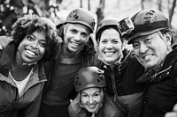 Group of diverse friends trekking together