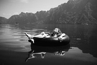 Woman relaxing on floating ring