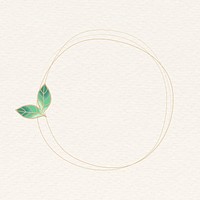 Botanical circle frame clipart, gold and green aesthetic design psd