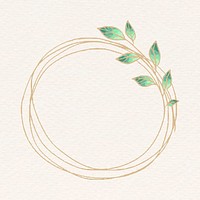 Gold circle frame sticker, green gradient botanical illustration vector