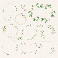 Botanical frame collage element, doodle gradient design vector set