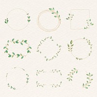 Botanical frame collage element, doodle gradient design psd set