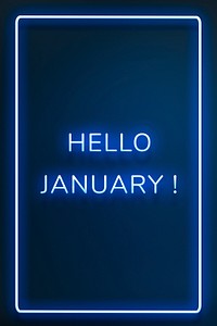 Neon Hello January! lettering framed