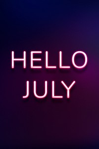 Glowing pink Hello July typography