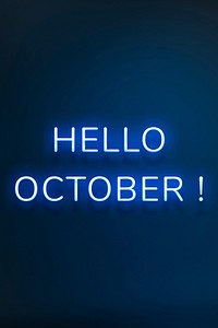 Hello October! blue neon typography