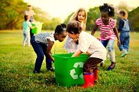 Kids learning how to recycle trash