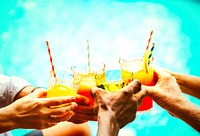 Seniors celebrating with colorful cocktails