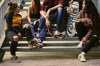 Group of teenage friends with skateboards
