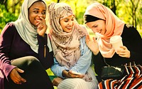 Young muslim girls laughing and having fun
