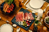 Dinner table set in the garden