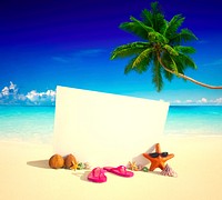 Paradise beach display with copy space