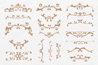 Vintage filigree frame psd bronze on paper texture background set