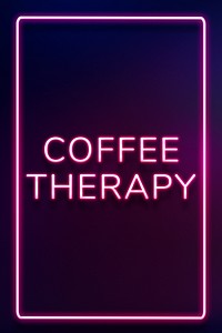 Purple neon coffee therapy text framed