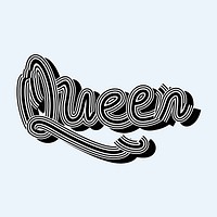 Black and white Queen typography blue background