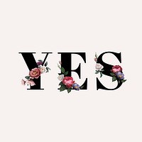 Floral yes word typography on a beige background