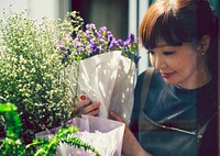 Japanese woman working in a flower shop