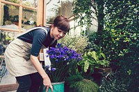 Japanese woman working in a flower shop