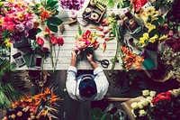 Florist making a flower arrangement