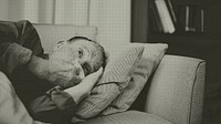 Sick elderly man having coronavirus symptoms