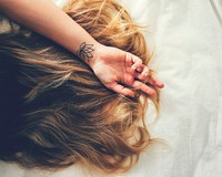 Woman long hair on bed