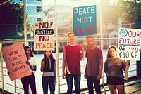 Group of teenagers protesting against war