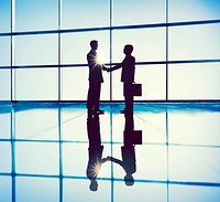 Business partners greeting by shaking hands