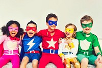 Colorful superhero kids with superpowers