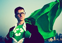 Superhero businessman concerned with the environment
