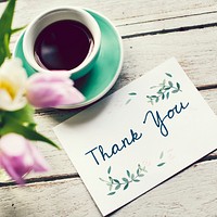 Thank you note with a cup of coffee