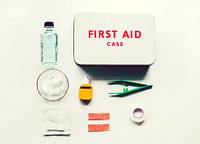 Aerial view of first aid case on a white table
