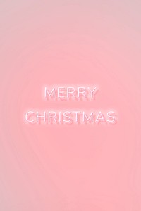 Merry Christmas neon word typography on a pink background