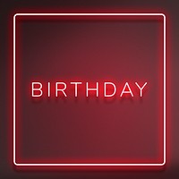 Glowing neon birthday typography on redbackground