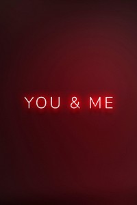 Glowing You&Me neon typography on a red background