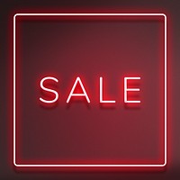 Sale neon red text in frame on maroon background design element