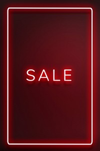 Sale neon red text in frame on maroon background design element