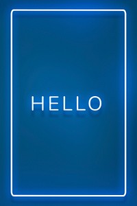 Glowing neon HELLO typography on a blue background