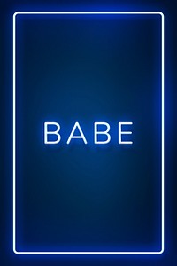 Glowing neon BABE typography on a blue background