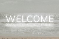 White welcome neon word vector typography