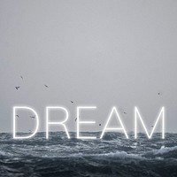 White neon text DREAM typography