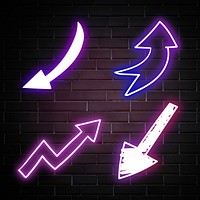 Neon arrows sign set on brick wall