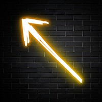 Neon yellow straight arrow sign on brick wall