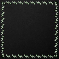 Squared green leafy frame element on a black background