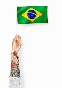 Person waving the flag of Federative Republic of Brazil